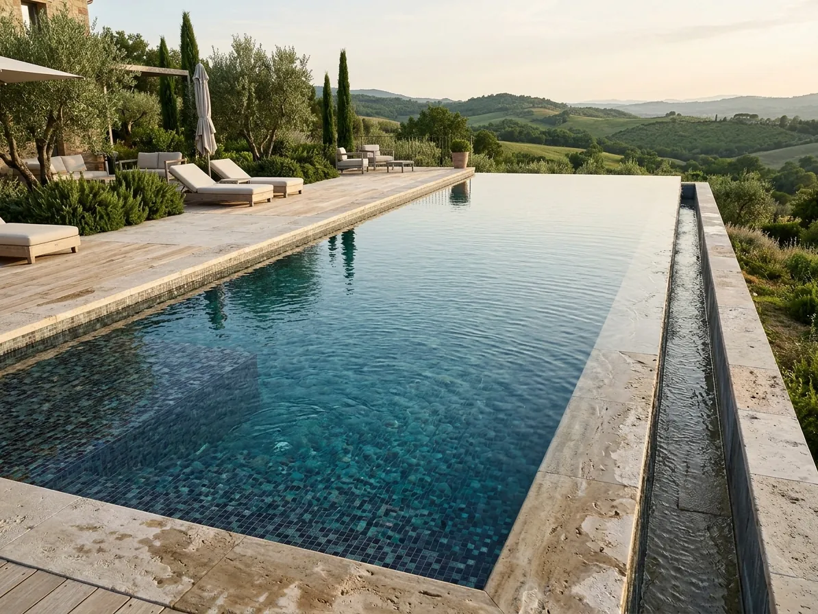 Grande piscina a sfioro affacciata sulle colline